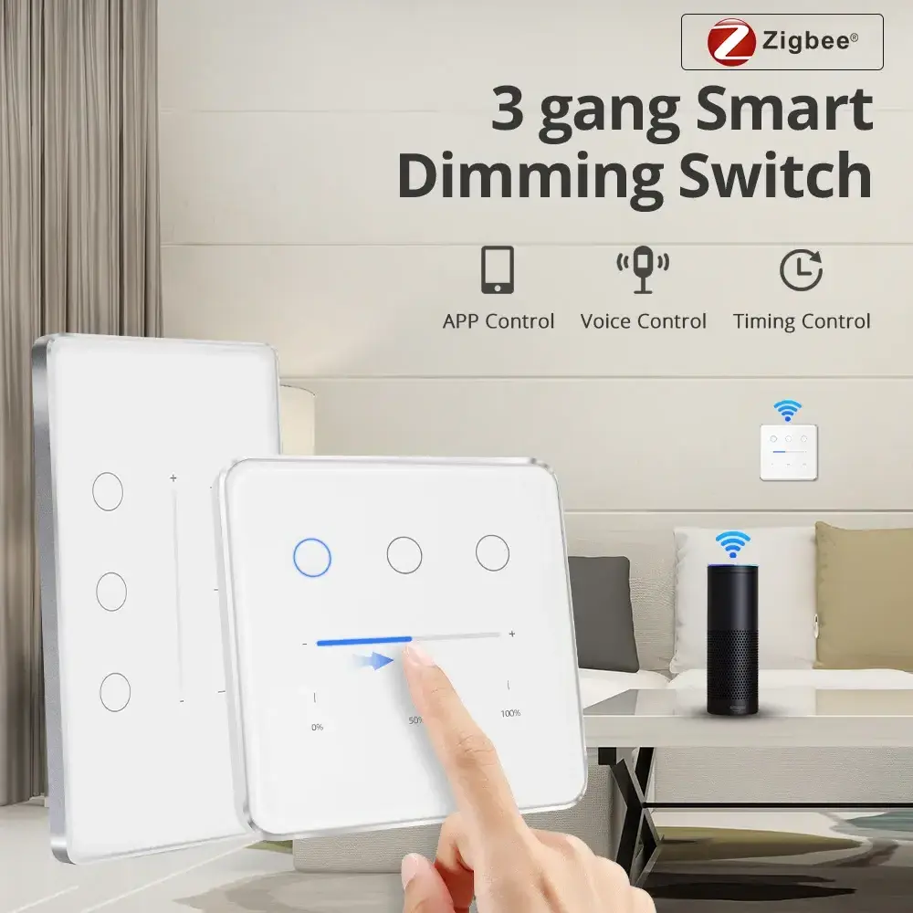 Zemismart Zigbee EU US  3 Gang Dimmer Light Switch With Neutral Interruptor Alexa Google Home Tuya Smart Life App Control