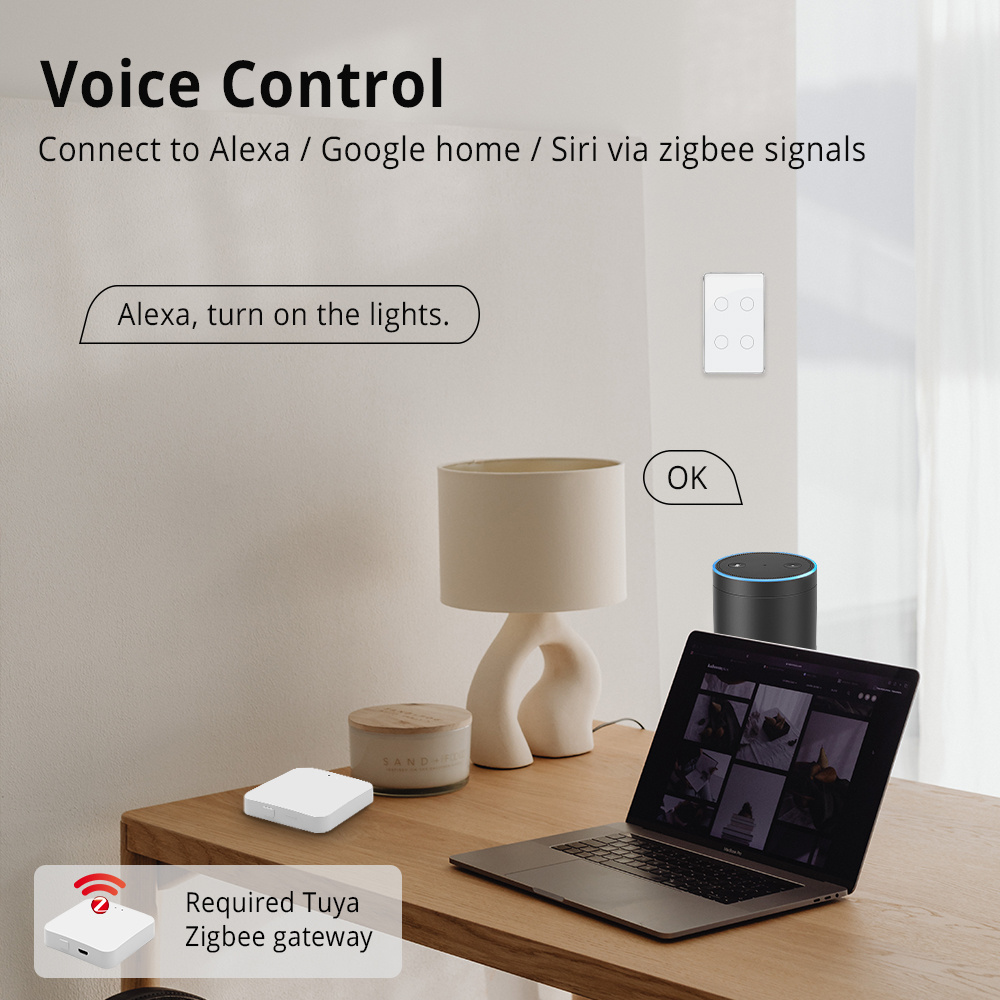 Zemismart Homekit Zigbee Switch US 1/2/3/4 Gang White TUYA Wall Light Switch Touch Glass Panel Homekit Switch Alexa Google Home