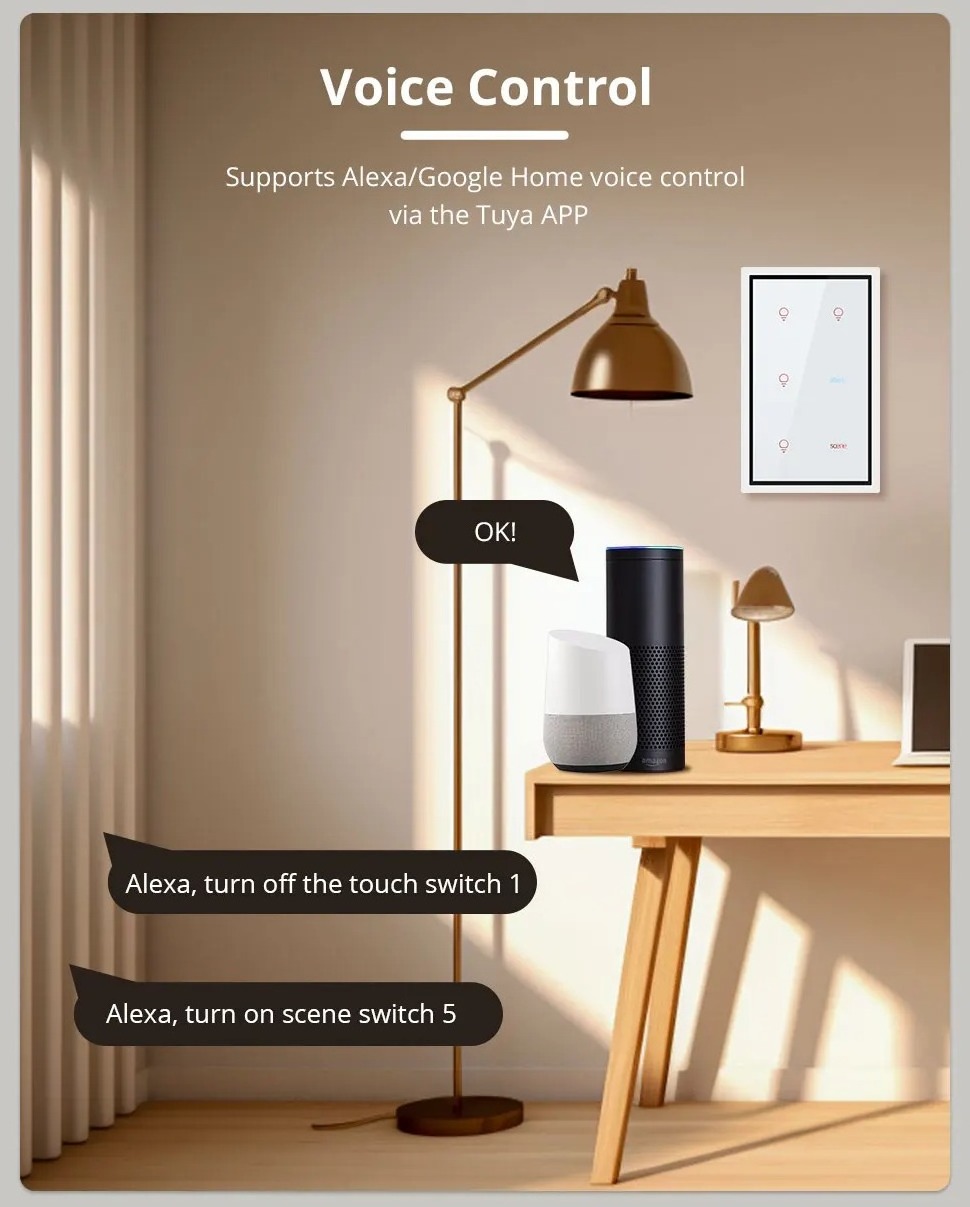 Zemismart Tuya Zigbee Light Switch Scene Switch 4 Gang 4x2 Touch Wall Switches Neutral Required Alexa Google Home Voice Control