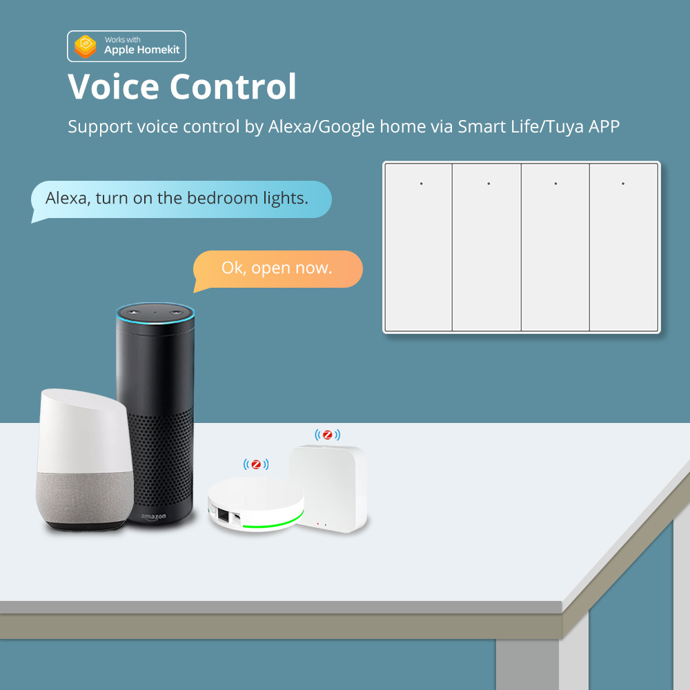 Zemismart Tuya Zigbee Smart Switches Inteligente 4 Way Light Switch with Alexa and Google Home Compatibility