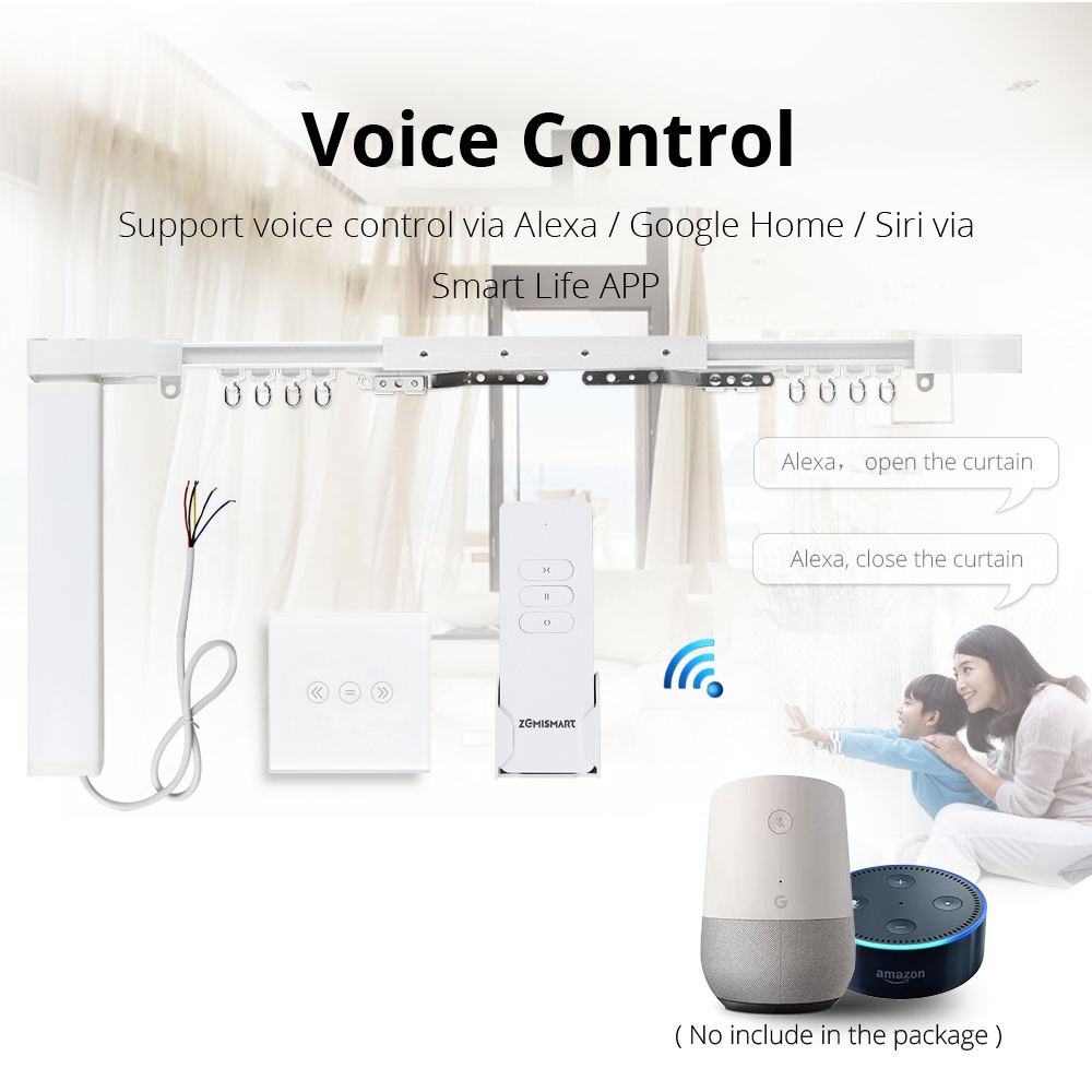 Zemismart Tuya WiFi Smart Curtain Remote Control Motor Smart Home Electric Curtain Customized Track Length