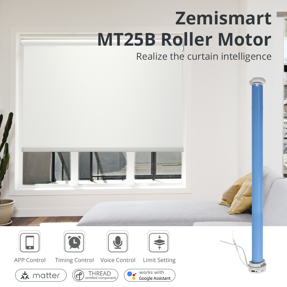 Zemismart Matter over Thread Roller Shade Rechargeable Motor  with Built-in Battery MT25B Matter Curtain Motor