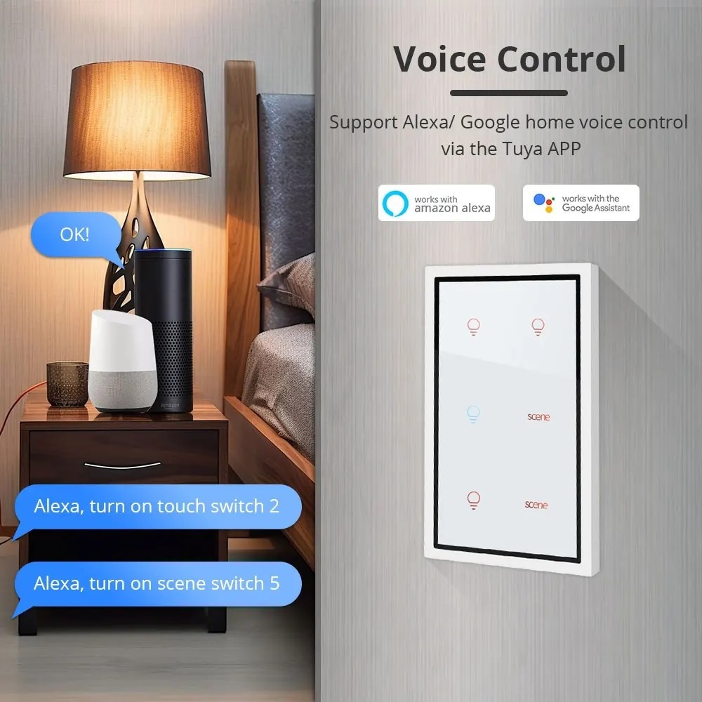 Zemismart Tuya Zigbee Light Switch Scene Switch 4 Gang 4x2 Touch Wall Switches Neutral Required Alexa Google Home Voice Control