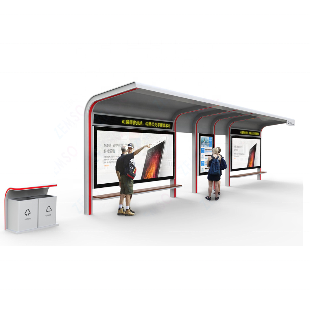 Outdoor metal structure smart bus station advertising bus stop shelter