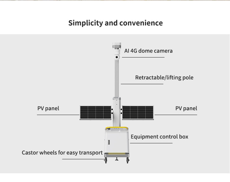 Mobile Trailer Solar Tower System Supply Power for Surveillance System Easy to Move Light Tower Mobile Panel Tower Trailers