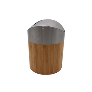 Household Bamboo Cylinder Trash Can Dustbin Office Waste Basket Car Use Rubbish Ash Bin with Swing Lid