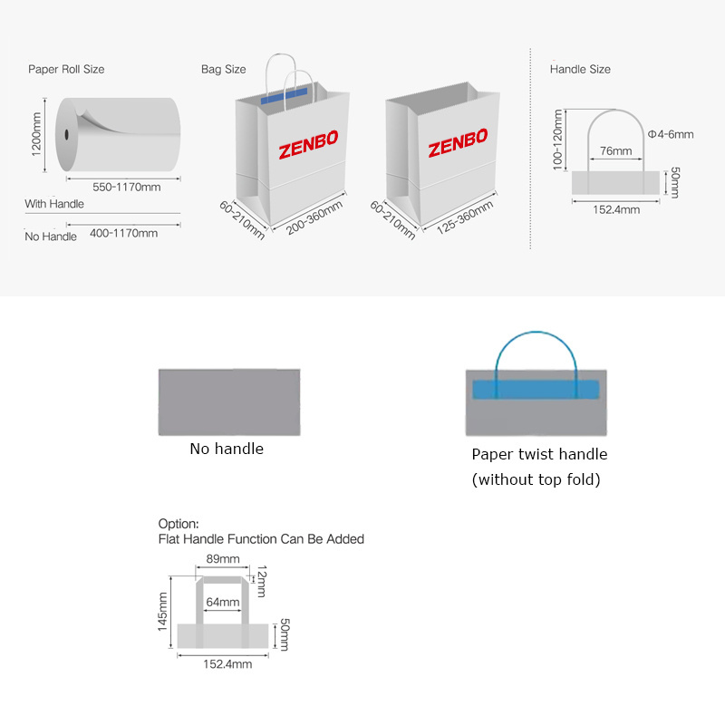 paper bag making machine with print station in-line twisted flat strap