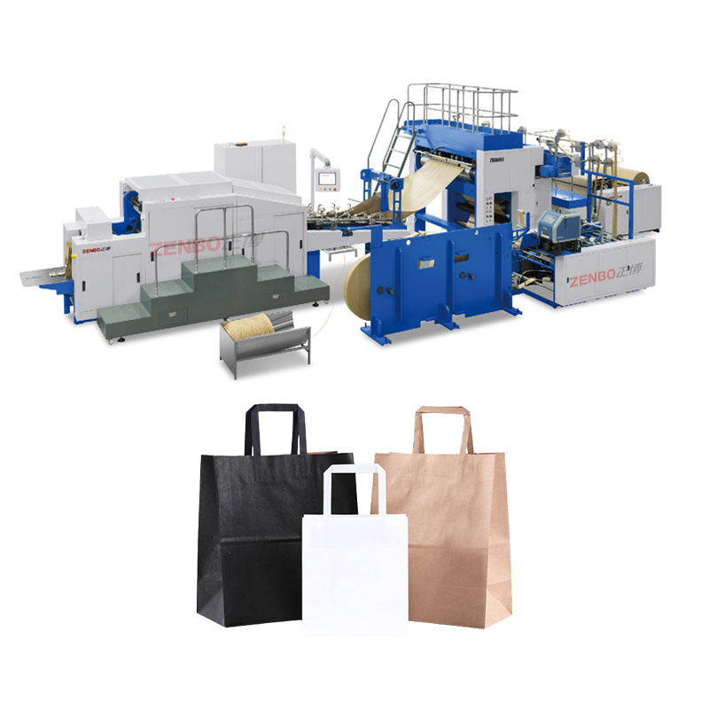 paper bag making machine with print station in-line twisted flat strap