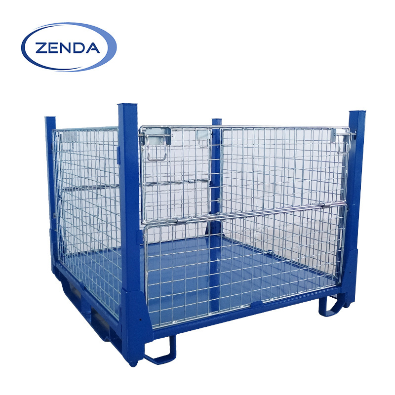 Factory Direct Sales Galvanized Foldable Rack Warehouse Collapsible Storage Cage Metal Stillages