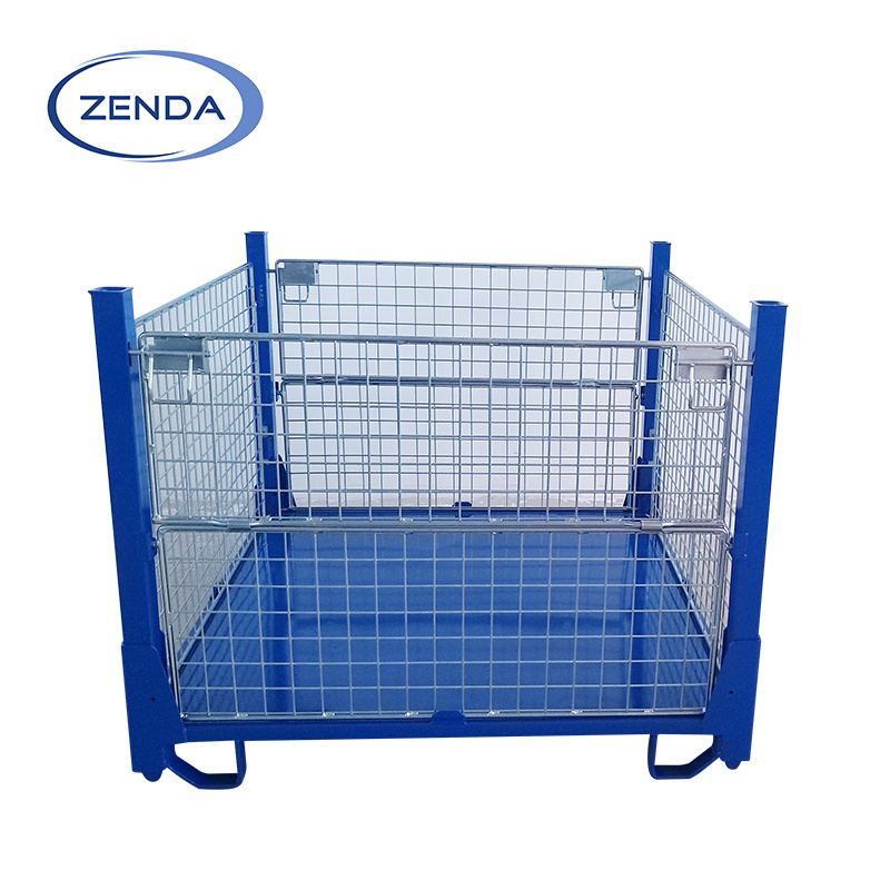 Factory Direct Sales Galvanized Foldable Rack Warehouse Collapsible Storage Cage Metal Stillages