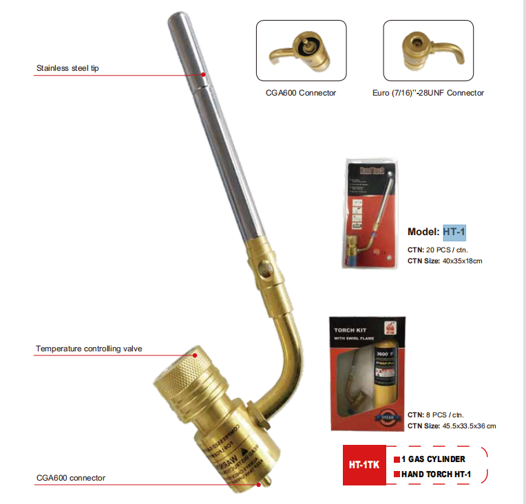 Factory Price HT-1 Gas Hand Torch for Soldering Brazing with Map or Propane Fuel Swivel Tip uses in Plumbing Refrigeration