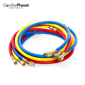 Refrigerant 1/4" Charging Hoses with Ball Valve, 5 Ft. Long, Red/yellow/blue / Carton Packaging Industrial Gas OEM 1/4'' SAE