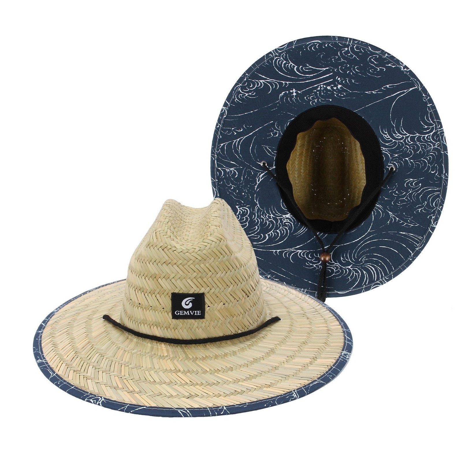 2022 Summer Sunshade Natural Lifeguard Straw Hats Custom Logo Patch Surf Safari Straw Hat