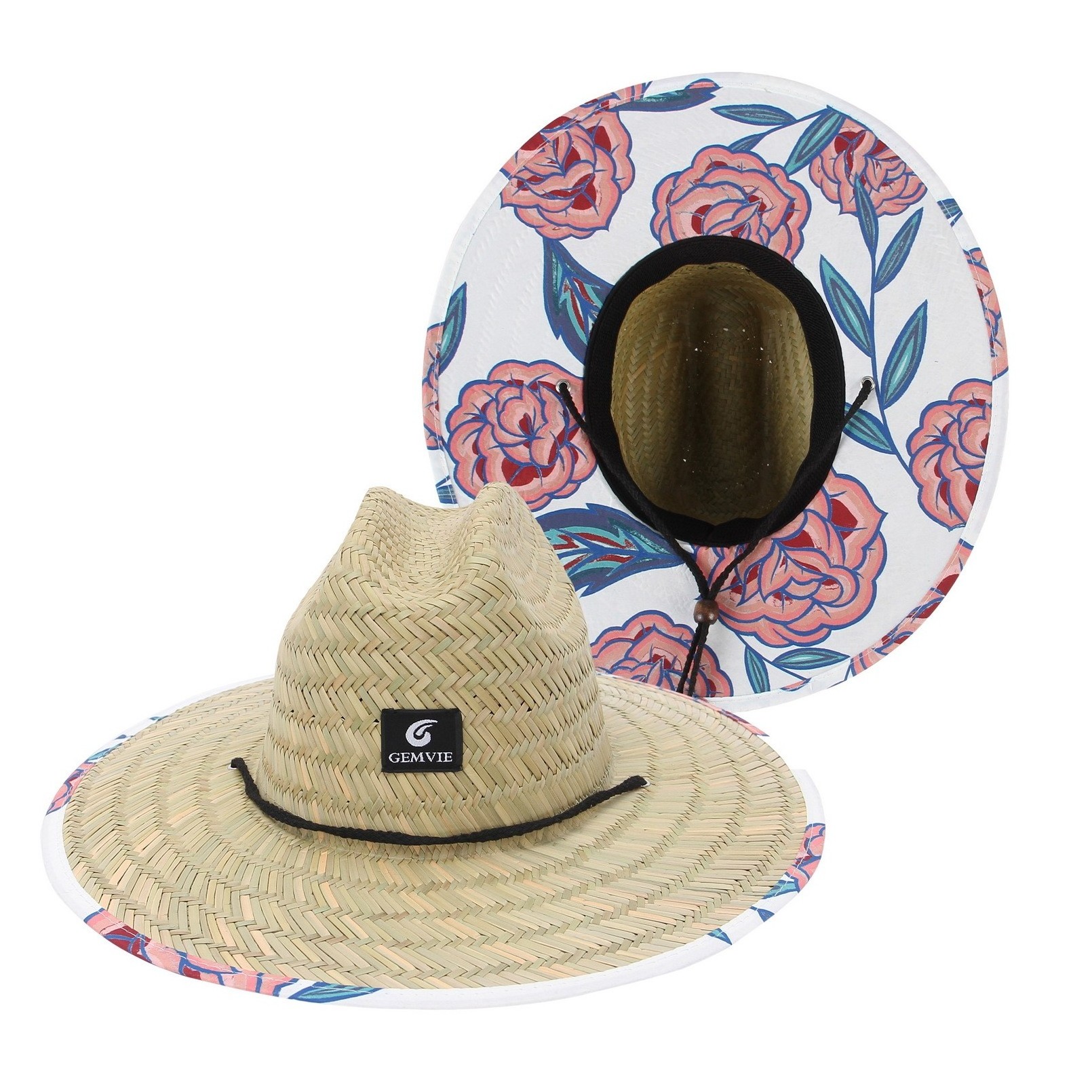 2022 Summer Sunshade Natural Lifeguard Straw Hats Custom Logo Patch Surf Safari Straw Hat