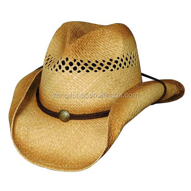 Good quality custom logo band Victoria straw hat bulk straw western cowboy cowgirl hat