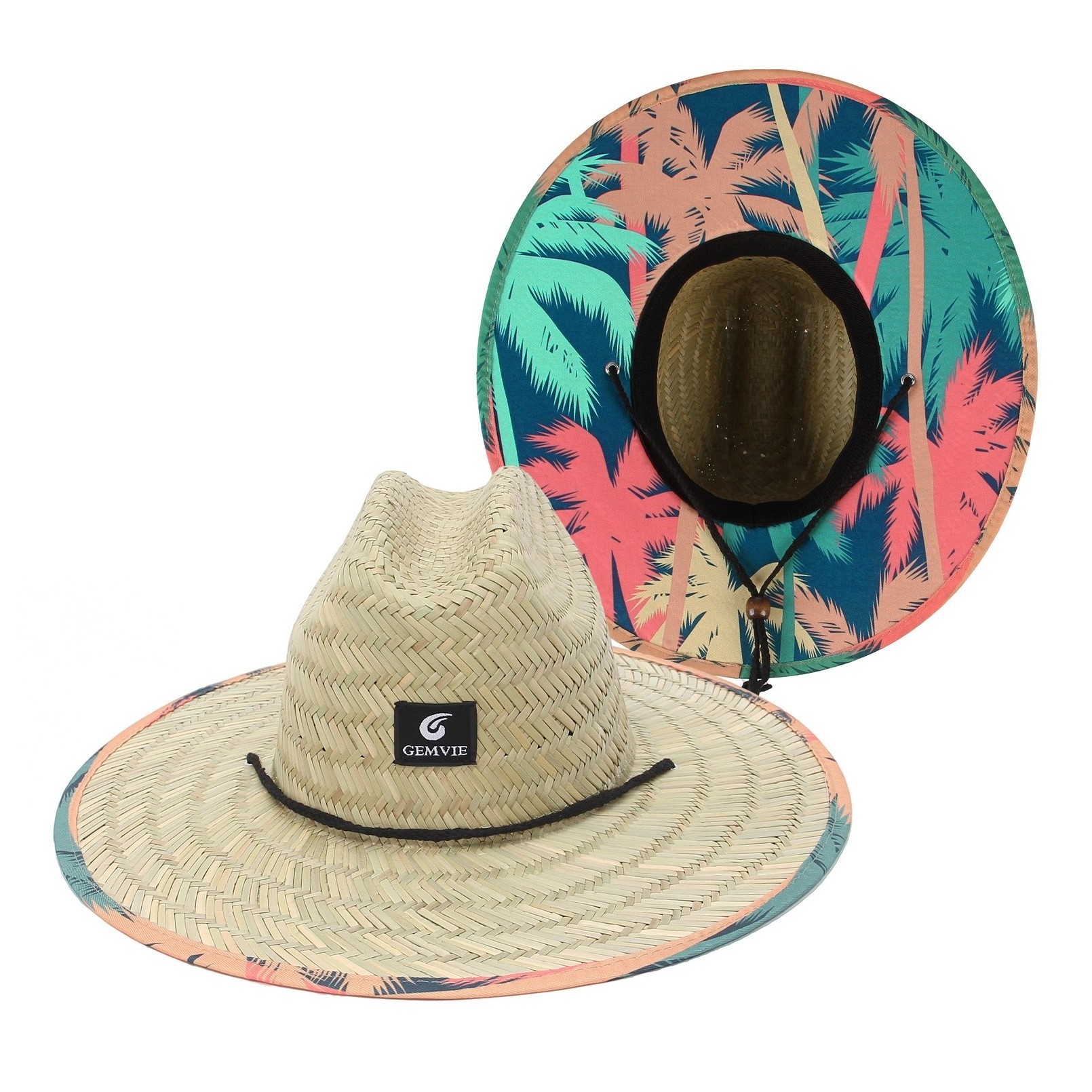 2022 Summer Sunshade Natural Lifeguard Straw Hats Custom Logo Patch Surf Safari Straw Hat