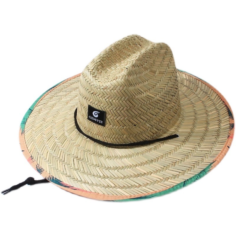 2022 Summer Sunshade Natural Lifeguard Straw Hats Custom Logo Patch Surf Safari Straw Hat