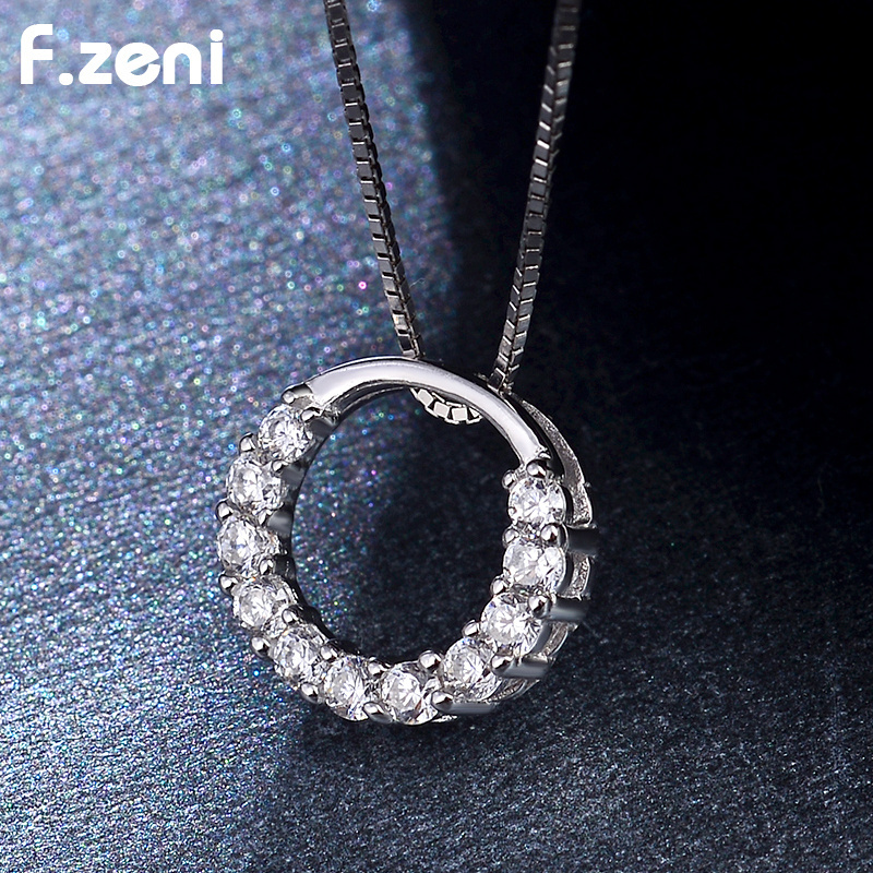 925 Sterling Silver Statement Women Jewelry Custom Set Cubic Zirconia Sterling Silver Circle Pendant Necklace