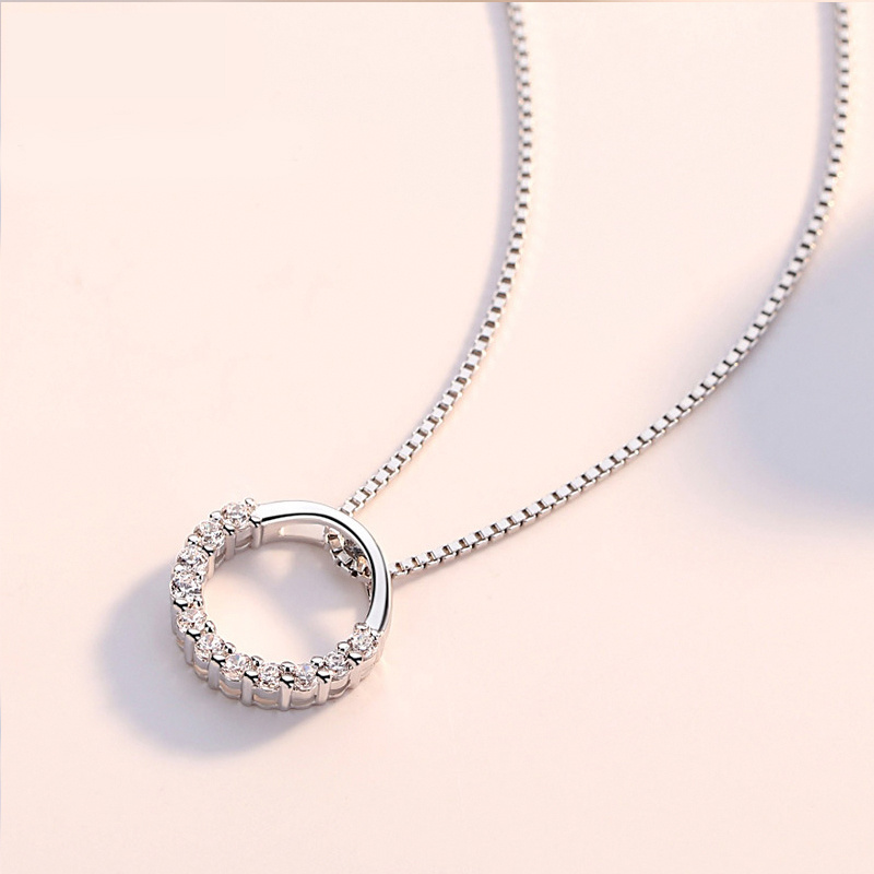 925 Sterling Silver Statement Women Jewelry Custom Set Cubic Zirconia Sterling Silver Circle Pendant Necklace