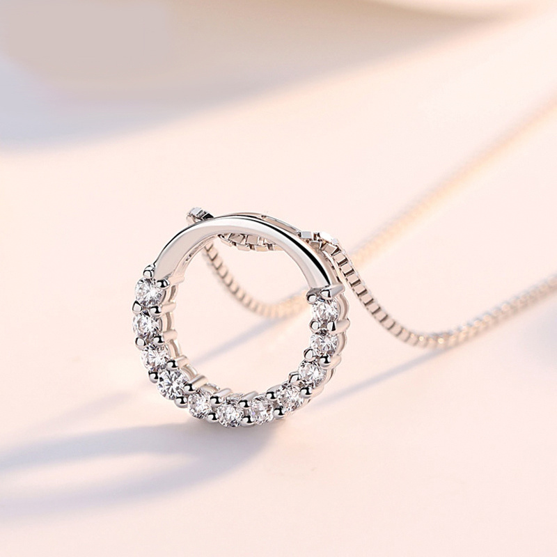 925 Sterling Silver Statement Women Jewelry Custom Set Cubic Zirconia Sterling Silver Circle Pendant Necklace