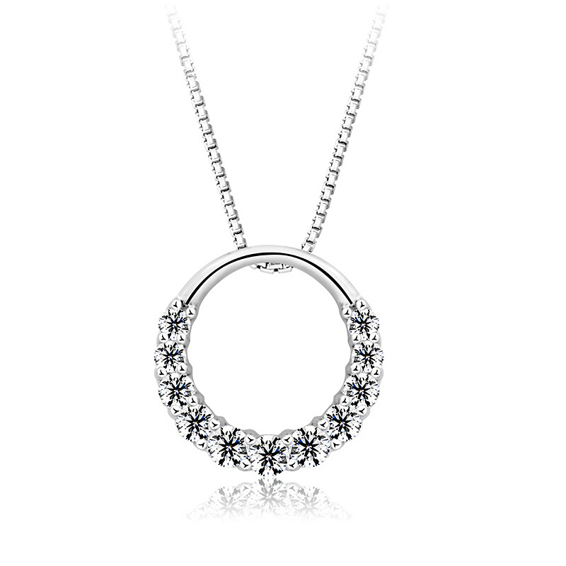 925 Sterling Silver Statement Women Jewelry Custom Set Cubic Zirconia Sterling Silver Circle Pendant Necklace