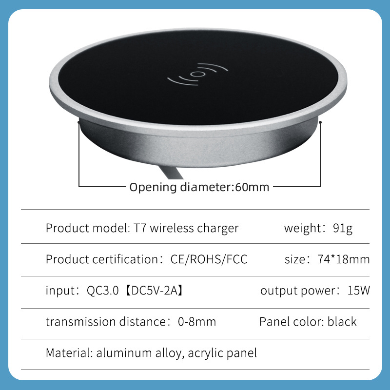 Long Distance 20MM Wireless Chargers Built-in Desktop QI IOS Android Phone Charger  Embedded 15W Wireless Charger