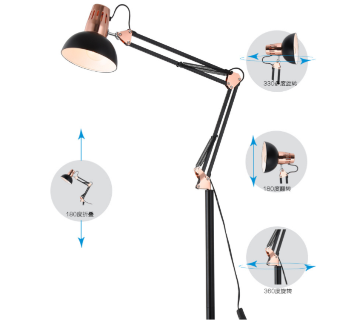 Swing Arm Standing Simple Design E27 Incandescent Bulb Metal Base Angel Lamp  Living Room Office Floor Lamp