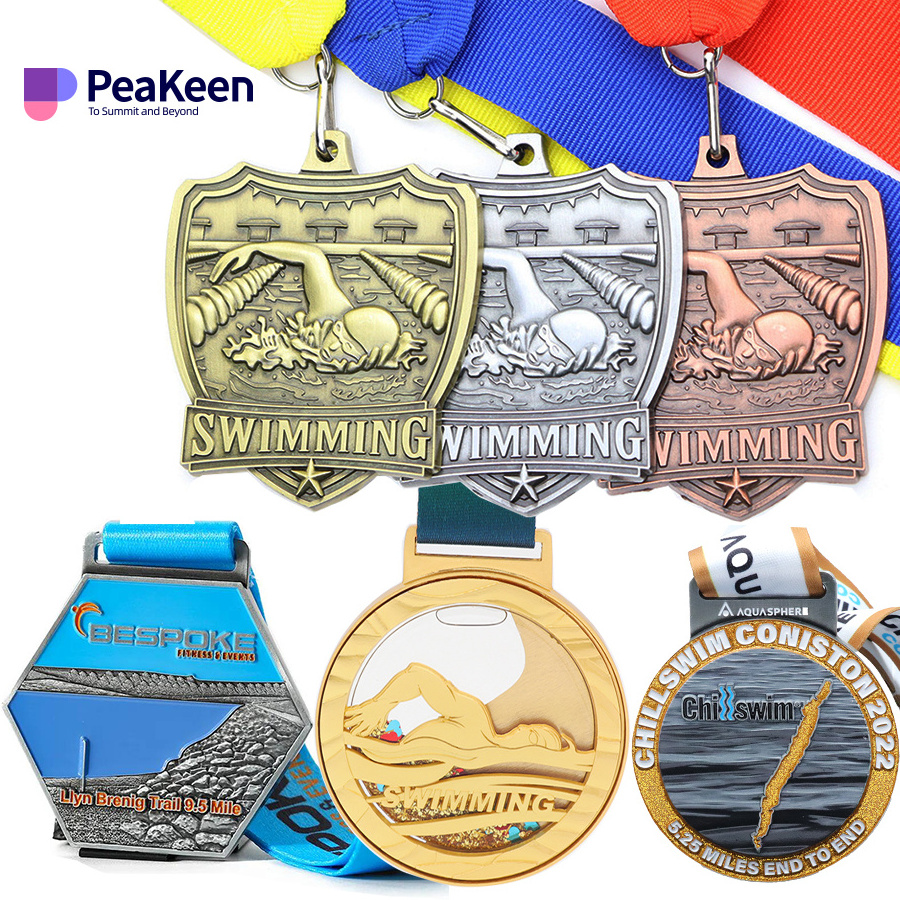 Manufacture Free Design Award Medals Custom Swimming Logo Metal Sports Ping Pong Medals 3D Medal  and Trophies