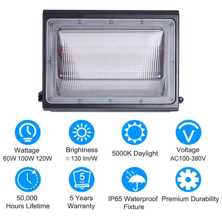 Hot Sale Energy Saving Outdoor Lights IP65 Waterproof 60w 100w 120w Led Corner Wall Pack Light