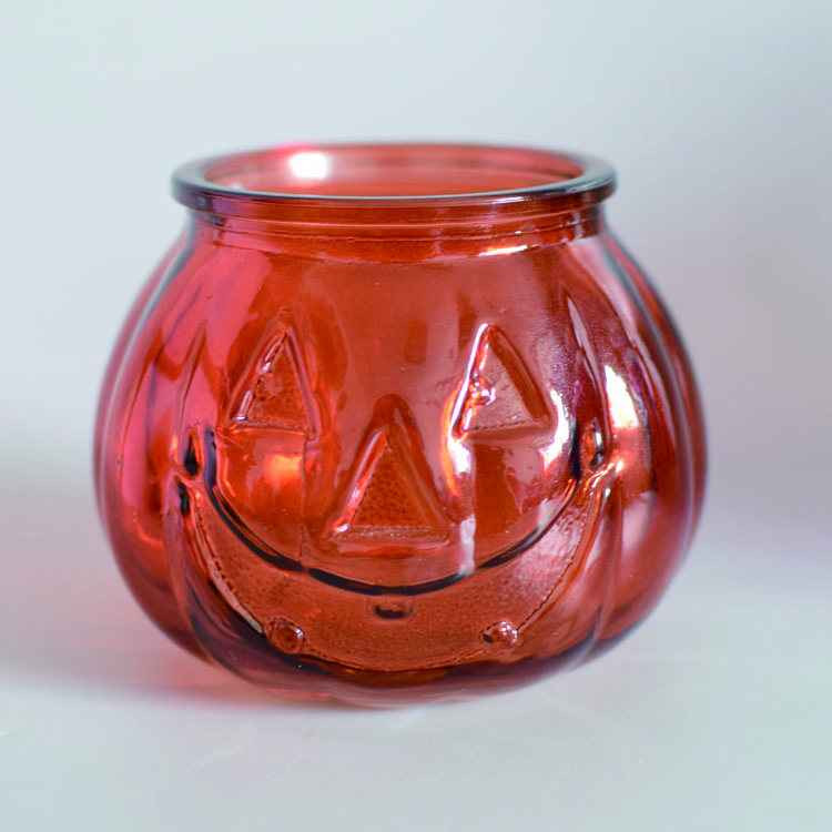 tinted color glass lantern handle glass pumpkin jar for candle