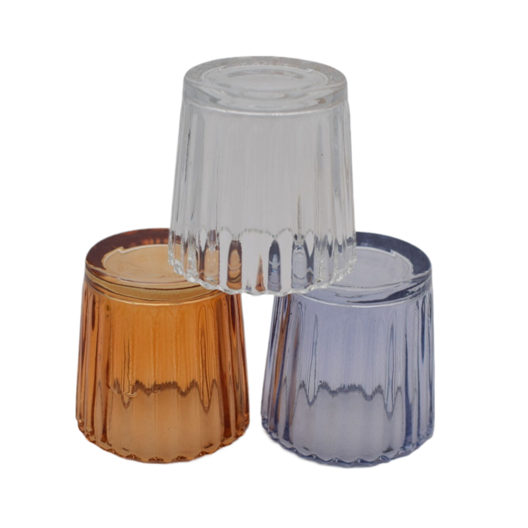 Customized colored recycled glass candle holder wholesale ribbed glass candle holders tea light candle holder glass