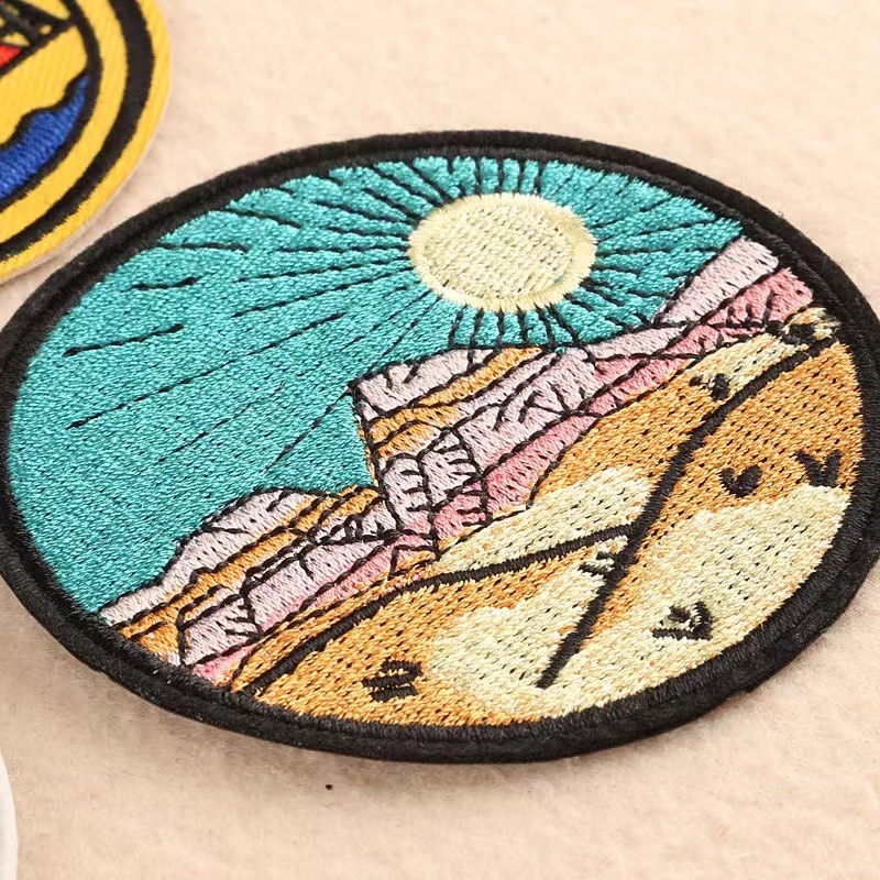 Natural Scenery Patches Iron on Clothes Punk cool Embroidered Applique Badge Sewing Clothes Stickers Garment Apparel Accessories