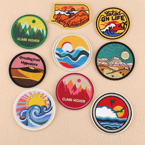 Natural Scenery Patches Iron on Clothes Punk cool Embroidered Applique Badge Sewing Clothes Stickers Garment Apparel Accessories