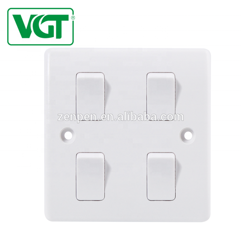 Factory with best price of 4 gang 1 way light switches 220V-250V/wall light switch/power switches socket