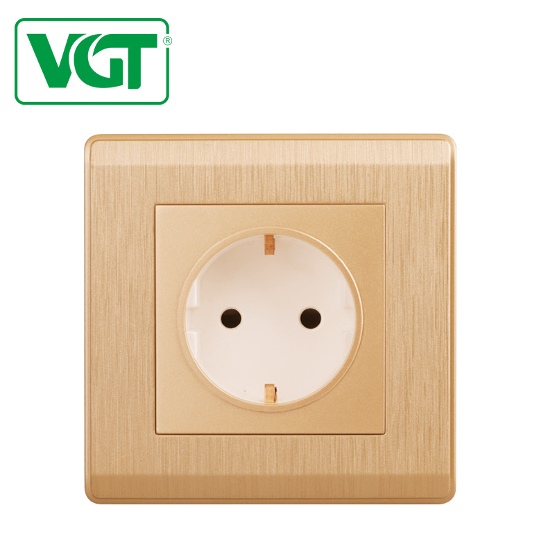 VGT Factory Direct Sale PC Panel 16A Schuko Socket Spray Painting Gold Brushed Nickle/ wall switch