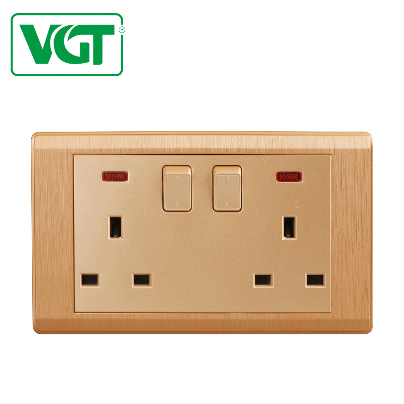 VGT With After-Sale service 13 Amp PC 3 Hole Wall Socket Outlet Spray Painting Gold /wall switch/electrical accessories