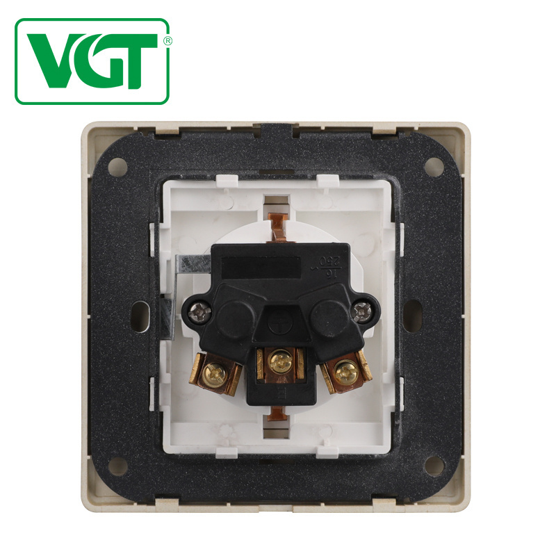 VGT Factory Direct Sale PC Panel 16A Schuko Socket Spray Painting Gold Brushed Nickle/ wall switch