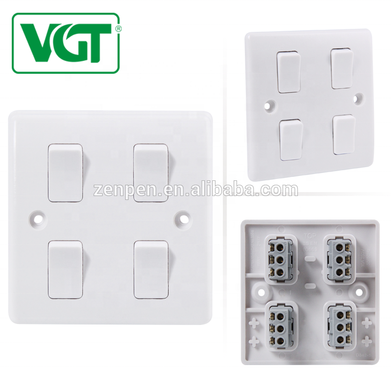 Factory with best price of 4 gang 1 way light switches 220V-250V/wall light switch/power switches socket