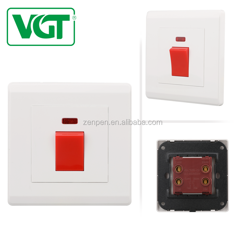 British UK Standard CB IEC G Mark 45 Amp Double Pole Wall Switches With Neon For Air Condition Switches