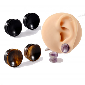 Natural Amethyst Rose Quartz Double Flared Screw Ear Plug Crystal Earring Piercing Jewelry Stone Earrings Expander Ear Stretcher