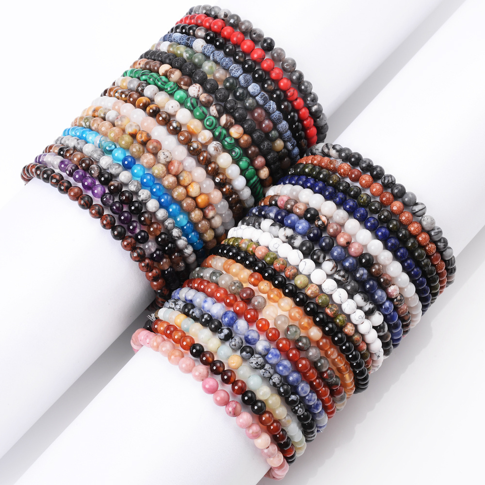 4mm Natural Stone Chakra Beads Energy Bracelet Handmade Agates Tiger Eye Stretch Bracelet Bangles for Women Men Yoga Jewelry