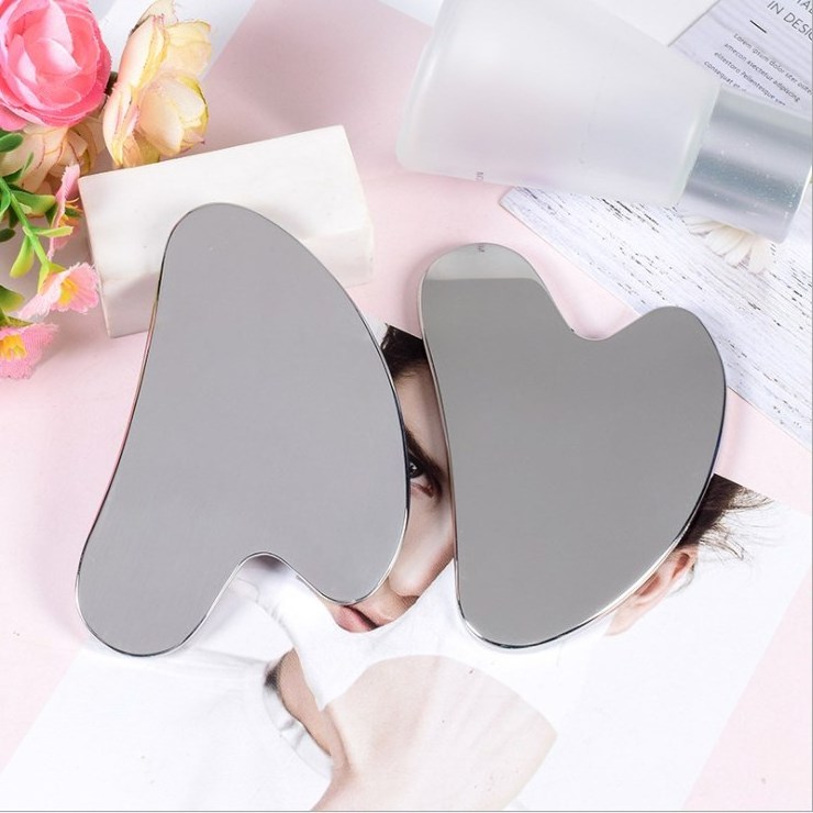 Heart Shape Hand-held Medical Grade Guasha Scraping Stainless Steel Massage Therapy Gua Sha Board Tool