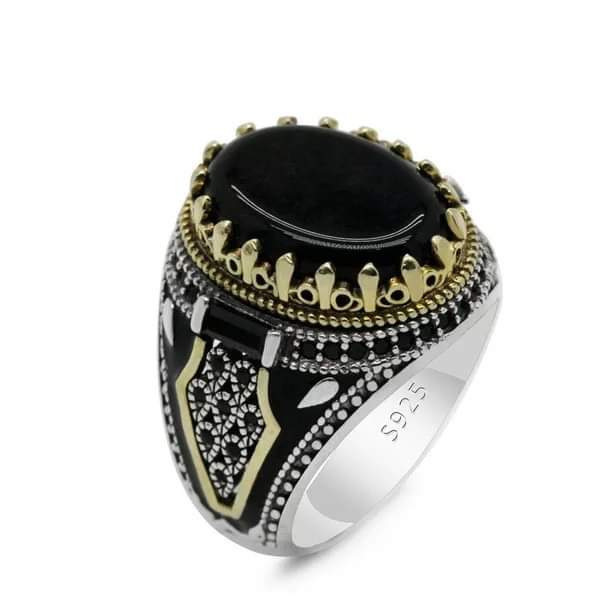 Hot selling accessories Serpentine wrapped black flat stone ring men's vintage pattern open ring