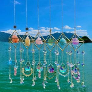 Raw Crystal Quartz Stone Pendant Stained Glass Sun Catcher Healing Crystal Hanging For Window