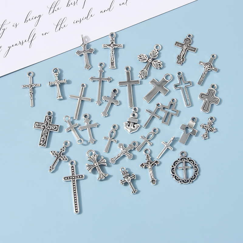 35 Designs Vintage Silver Plated Zinc Alloy  Jesus Cross Pendant Religious Faith Charms Jewelry Findings Making