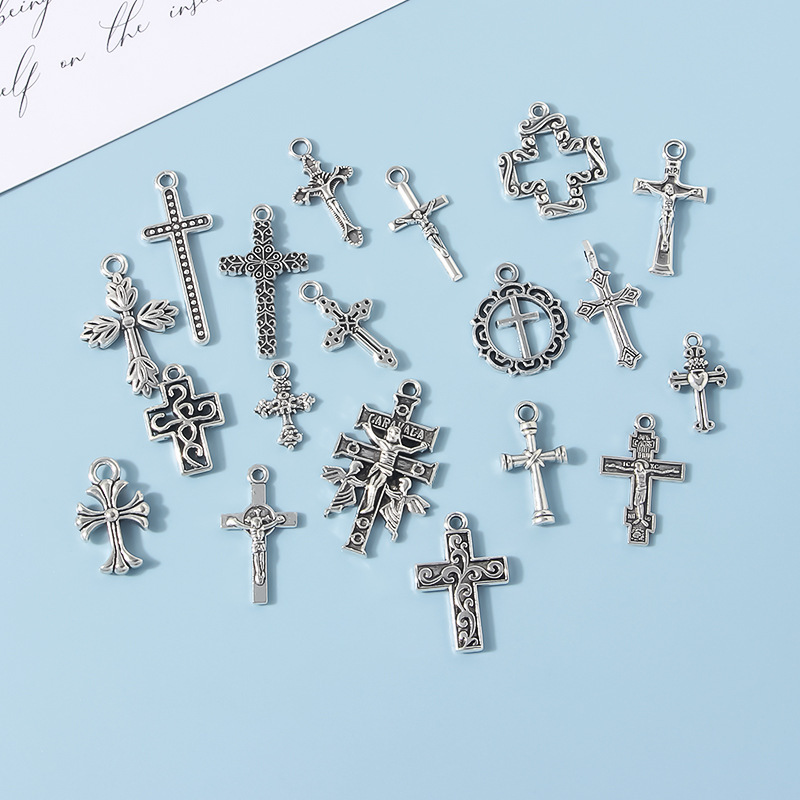 35 Designs Vintage Silver Plated Zinc Alloy  Jesus Cross Pendant Religious Faith Charms Jewelry Findings Making