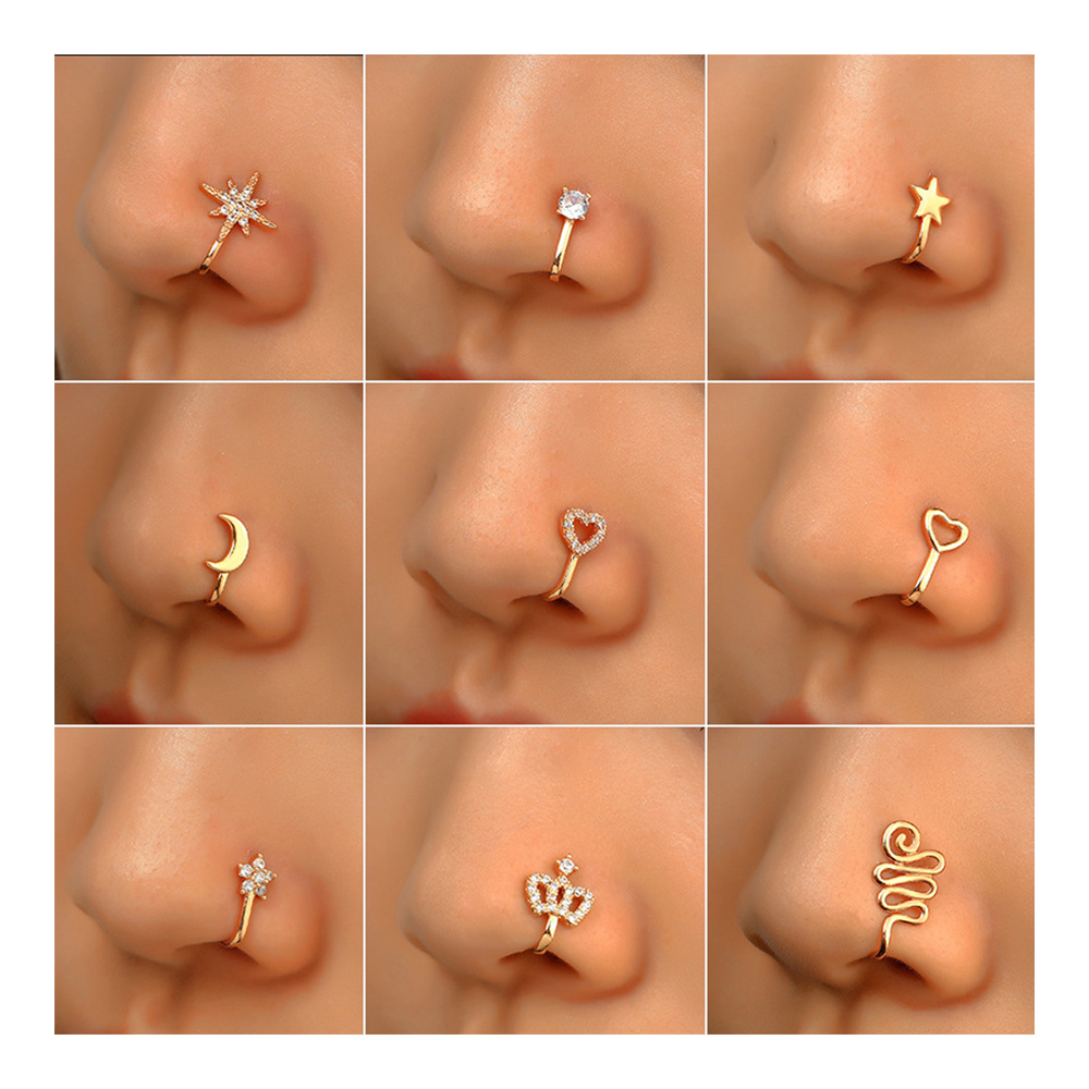 Fashion Creative Copper Perforation-Free U-Shaped Nasal Splint Piercing Butterfly Flower Snake-Shaped Fake Nose Studs