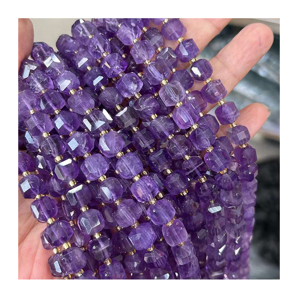 Healing Crystal Quartz Candy Beads 10mm Amethyst Natural  Gemstone Faceted Cube Strand Beads For Jewelry DIY Making Loose Beads