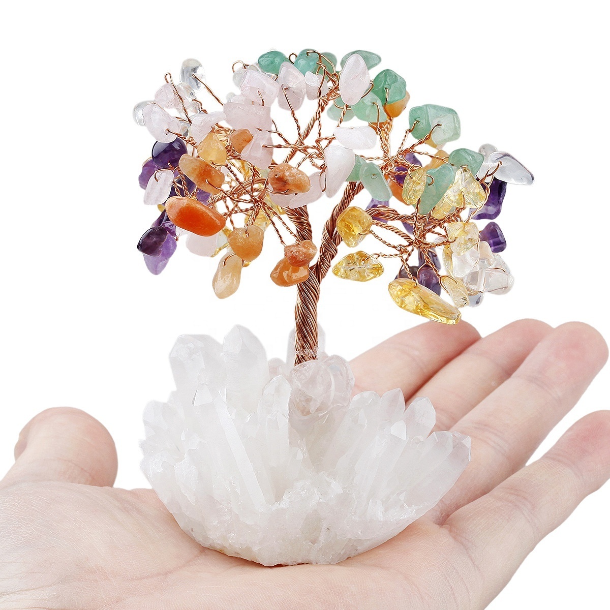 Amethyst Citrine Rainbow Tree with Quartz Cluster Gemstone Crystals Bonsai Money Tree Handmade Crystal Feng Shui Luck Tree