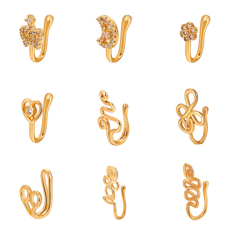 Fashion Creative Copper Perforation-Free U-Shaped Nasal Splint Piercing Butterfly Flower Snake-Shaped Fake Nose Studs